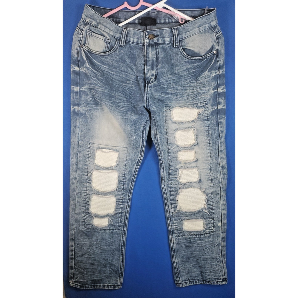 RED APE Baggy Fit Distressed Men's Jeans Size 36 Blue Acid Wash Denim Y2K Skater